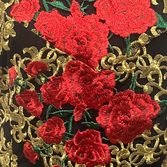 Wow, couture, red, black and gold lace dress - Picture 10 of 13